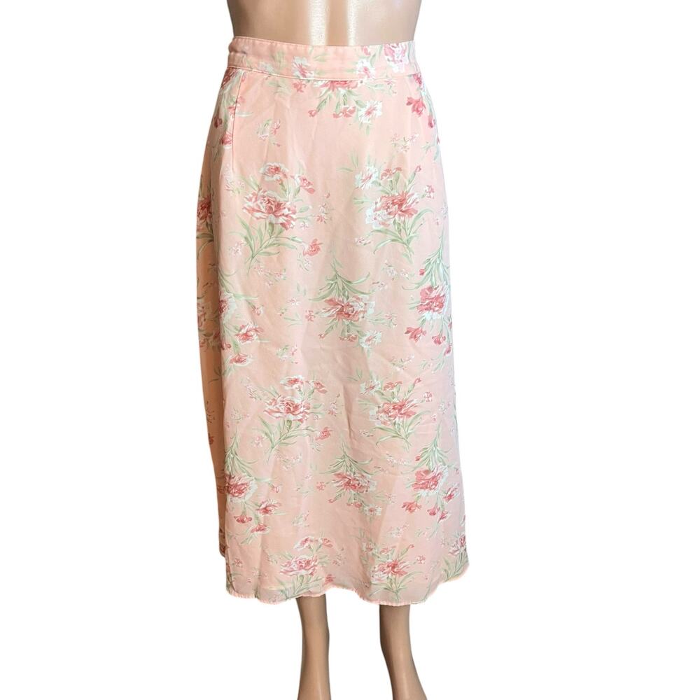 Lane Bryant Peach Floral Midi Skirt 14/16 Elastic Waist Summer Vacation